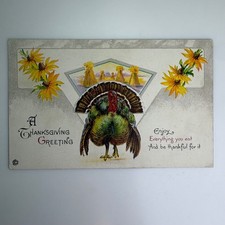 Stecher Litho Co Thanksgiving  Greeting Postcard Turkey Embossed 690C picture
