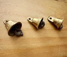 Lot of 3 Small Miniature Gold Tone Metal Hanging Bells w/ Clappers, Decorative picture