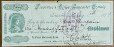 1877 Lincoln Nebraska Lancaster Co. Treasurers Office Bank Check - CC White picture