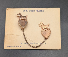 Small Vintage 14K Gold-Plated Scottish Terrier Dogs and Hearts Scatter Pin picture