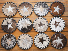Cowhide Coaster Star Assorted - SET OF 12 picture