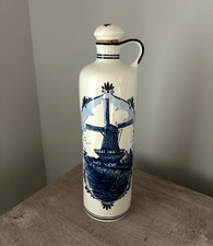 Vintage BOLS Delft Blue Holland Windmill Ceramic Genever Bottle Decanter Cork picture