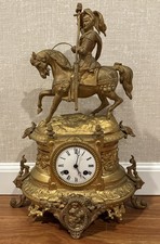 Antique Japy Freres Gold Gilt Spelter Statue Clock - Horse & Soldier - Running picture