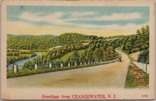 c1940s CHANGEWATER, New Jersey Greetings Postcard Highway View NYCE Linen UNUSED picture