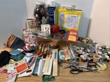 VTG Sewing Notions Craft Lot Thread Buttons Zippers Trim Scissors Quilt Supplies picture
