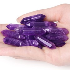 QINJIEJIE 20PCS Amethyst Crystal Wands Stones Set Hexagonal Polished Reiki picture