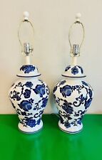 Vintage Pair Of Thomasville Temple Jar Lamps, Chinoiserie, Blue & White. Huge picture