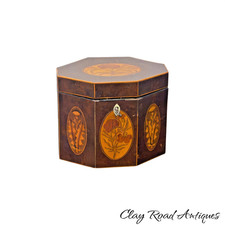 antique English George III Period Satinwood Inlaid burl  Tea Caddy  1790 octagon picture