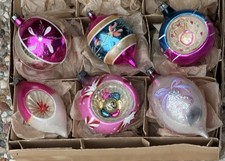 Vintage Fantasia Poland Stencil Bell Pink Indent Teardrop Floral Glass Ornaments picture