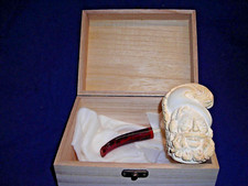 🔴UNSMOKED UNKNOWN ARTIST MEERSCHAUM PIPE HAPPY CAVALIER HEAVY FACIAL DETAIL -2 picture