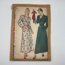 Rare Simplicity Printed Pattern #4759 Robe & Housecoat Bust 34” 1943 Uncut FF picture