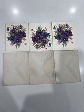 Vintage Hallmark Floral Cards Set of 3 with Envelopes Purple Pansies Violets picture