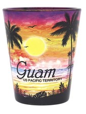 GUAM US PACIFIC TERRITORY PALM SUNSET SHOT GLASS SHOTGLASS picture