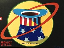 Vintage 1950s Federal Crate Label Fresno, CA, Patriotic Americana Art Decor picture