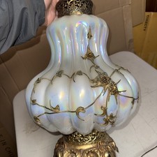 Vintage EF IDUSTRIES 1971 Opalescent Iridescent 3 way Table Lamp  Rosette Onlay picture