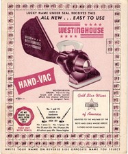 Vintage 1940's HAND-VAC by Westinghouse Advertising Name Punch Card UnPunched. picture