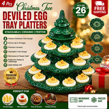 4 Tier Christmas Tree Shape Deviled Egg Platters Trays Holds 26 Holes Stackable picture