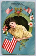 Patriotic Postcard c1910 Woman US Flag Eagle Poem WWI Era Antique picture