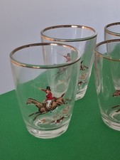 5 Vintage French 1960's Fox Hunting Gold Rim Shot Glasses Horse Equestrian  picture
