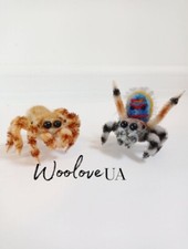 Handmade needle felted jumping spiders couple/ooak insect gift/Cute Spider picture