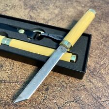 Japanese Mini Tanto Knife Fixed Blade Hunting Survival Camp Damascus Steel Wood picture