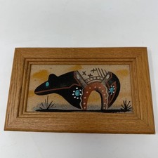 Navajo Sand Painting Bear Art Framed Southwestern Indigenous Decor 7.5x4.25 picture