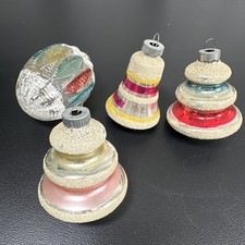 4 Vtg Shiny Brite Glass Christmas Ornaments UFO Tornado Tree Bell Mica 3” MCM picture
