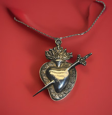 Sacred Heart Vintage Ex Voto Baroque Pendant Necklace 8X8 Cm Flame picture