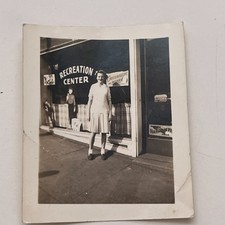 Young Woman Standing Outside A Recreation Center Shop Antique Photograph TAJ8-1 picture