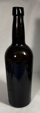 Antique 1840s–1860s Black Glass Wine Bottle Open Pontil Hand Blown picture