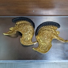 Syroco Pair Roman Gladiator Helmets Lifesize Wall Art Gold Vtg 7217+7218 ⭐ picture
