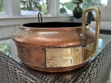 Antique Arts & Crafts Hammered Copper Bowl Brass Handles Secessionist Jardinier picture