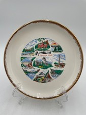 Vintage Montana Souvenir Plate With Scenic Highlights & Gold Rim picture