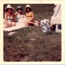 Vintage 1964 Kodachrome Photo Three Women in Hats Swimsuits Green Acres Beach picture