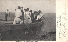 Jamaica Bay NY-New York, Row Boat Formal Dress Crew Scene, Vintage Postcard 1909 picture
