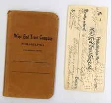 1904 Antique Bank Passbook & Check West End Trust Company Philadelphia PA Estate picture