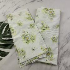 Springmaid Vintage 70s Flat Bed Sheet Set of 2 White Daisy Floral Double Size picture