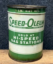 Vtg Hi-Speed Speed-Oleum Grease 1 Lbs Grease Can Oil Can Tin Hickok Oil Co OH picture