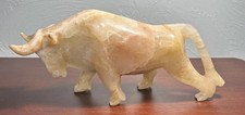 Beautiful Vintage Marble Onyx Charging Bull Sculpture Hand Carved 12” picture