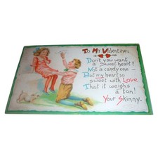 Vintage 1909 Valentine Postcard Your Skinny Boy Girl Dog Portland PA 1915 Stamp picture