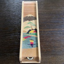 Vintage Mid-century Japanese Wooden Roll-top Pencil Box Drawer Handle Fuji picture