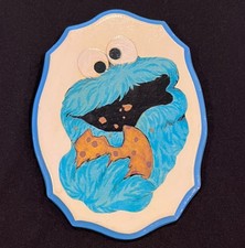 Cookie Monster Wall Art Vintage Ceremic Plaque Sesame Street Blue Scalloped picture
