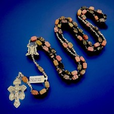 Semi Precious Genuine Rhodonite 10mm Stone XL 32” Rosary Pardon Crucifix w/ Tag picture