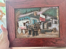 Vintage Cajun Carvers Studio 3D Woodgraph Relief Art - Mules & Jax Beer Wagon  picture