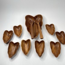Vintage 70s Serving Salad Bowl Set 8 Small Bowls Handmade Wooden Philippines picture
