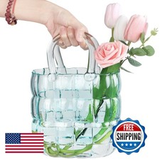 11'' Handmade Thicken Bubbled Glass Purse Vase Gradient Color Home Decors picture