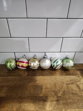 Vintage Shiny Bright Set of 6 Christmas Ball Ornaments Stenciled Striped  picture