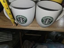  VTG.  Qty# 2.  2010 Large 14 oz STARBUCKS COFFEE Mugs White Green Mermaid Logo picture