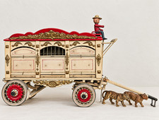 Antique Handmade Circus Wagon Folk Art Model w/ Driver & Figures 18