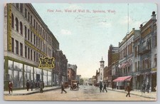 1910 Spokane Washington First Ave West of Wall St Vintage Postcard picture